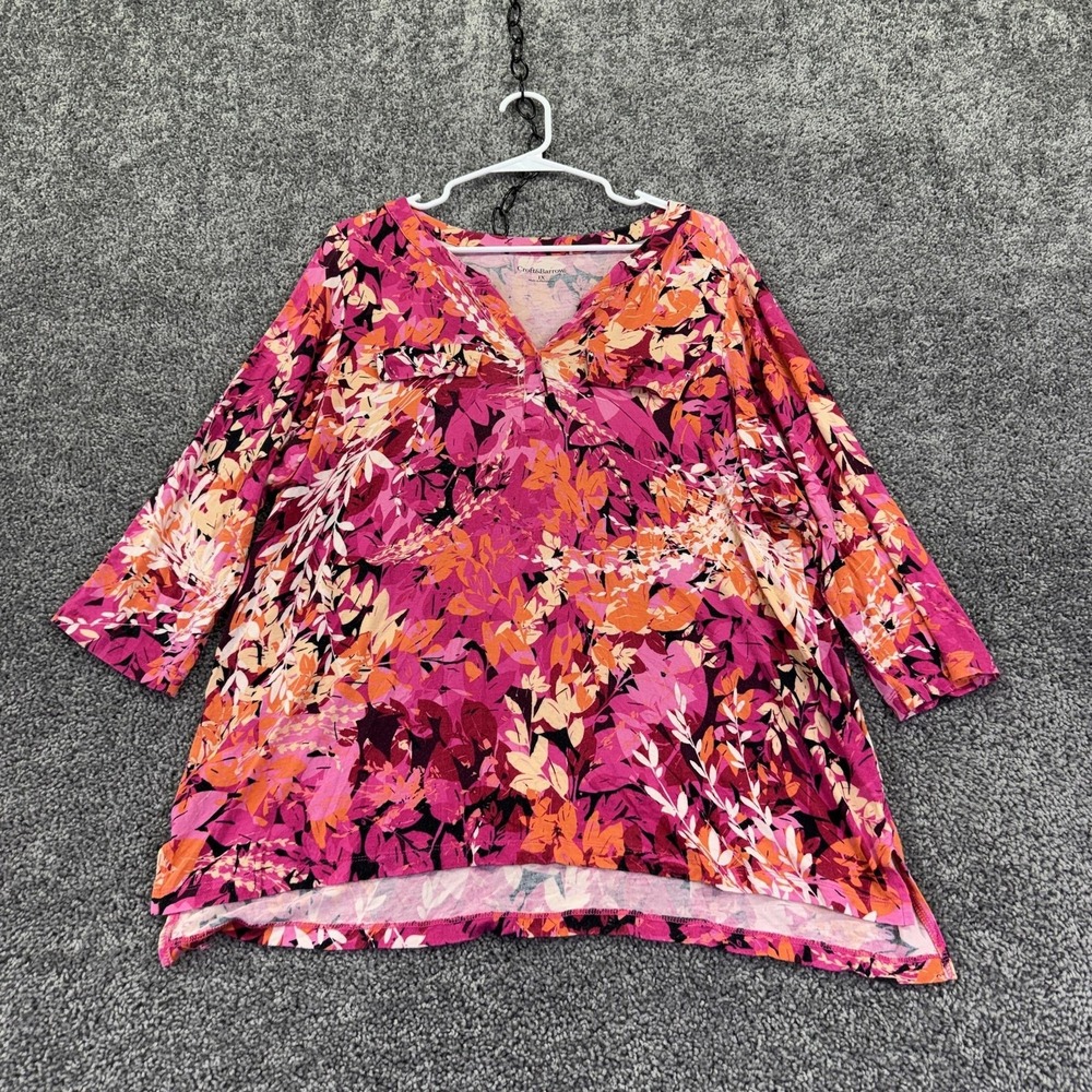 Croft & Barrow Top Womens 1X Pink Floral 3/4 Sleeve Tunic Jersey Casual